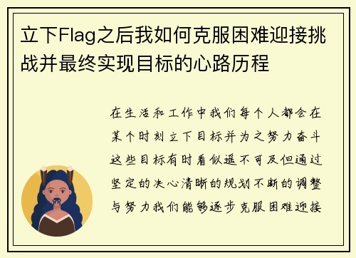 立下Flag之后我如何克服困难迎接挑战并最终实现目标的心路历程